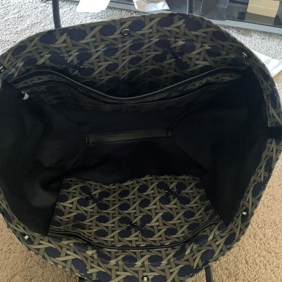 Tory Burch Basketweave Canvas/ Leather Handles Tote Bag Navy - Picture 6 of 8